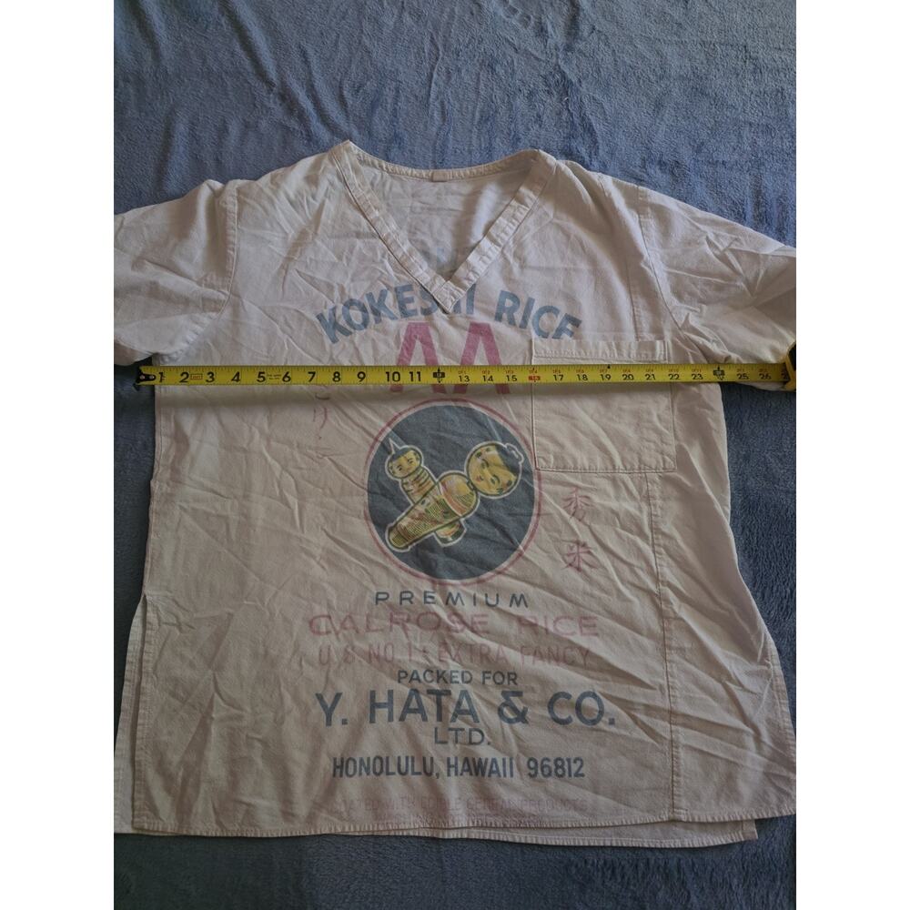 Vintage Kokeshi Rice Sack Shirt Y Hata Honolulu Hawaii Cotton V Neck - Picture 3 of 8